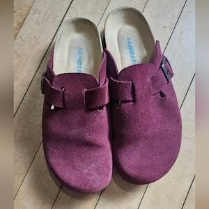Burgundy Suede Slip-On Clogs